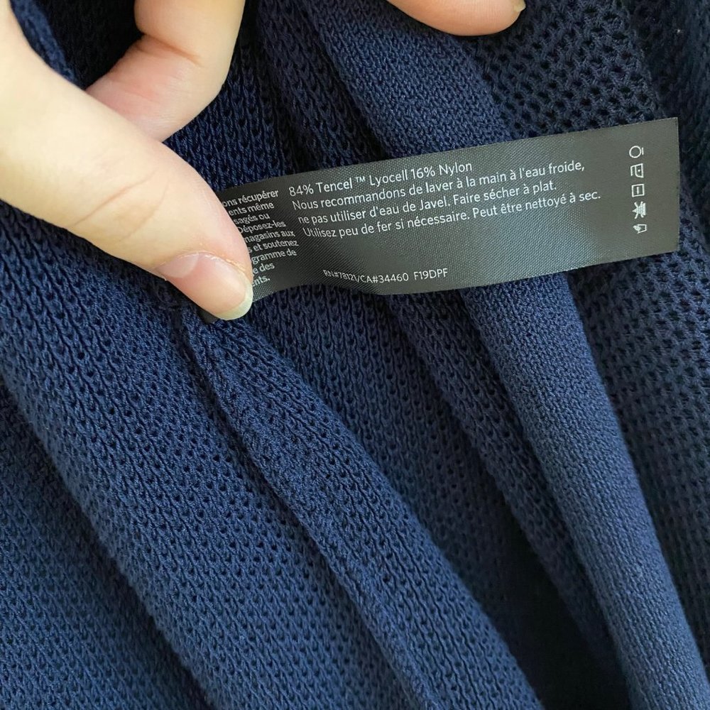 Eileen Fisher Simple Cardi Long Cardigan Waffle Knit Open Front Blue Tencel - Picture 7 of 7